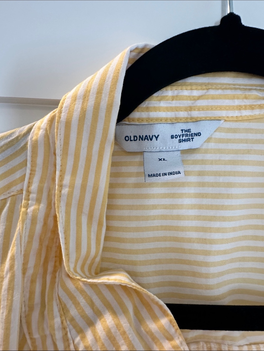 Old Navy Yellow and White Striped Boyfriend Button-Down Shirt classic with jeans
